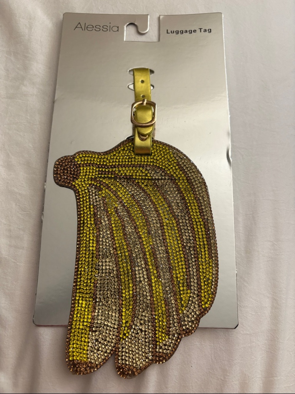 Alessia Rhinestone Banana Luggage Tag - Yellow & Gold